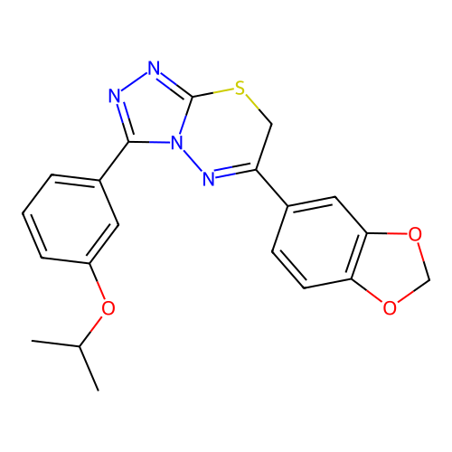 1-(6-(2H-benzo[3,4-d]1,3-dioxolen-5-yl)(7H-1,2,4-triazolo[3,4-b]1,3,4-thiadiaz in-3-yl))-3-(methylethoxy)benzene structure