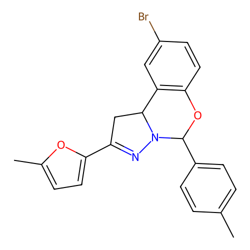 9-bromo-2-(5-methylfuran-2-yl)-5-(4-methylphenyl)-1,10b-dihydropyrazolo[1,5-c][1,3]benzoxazine structure