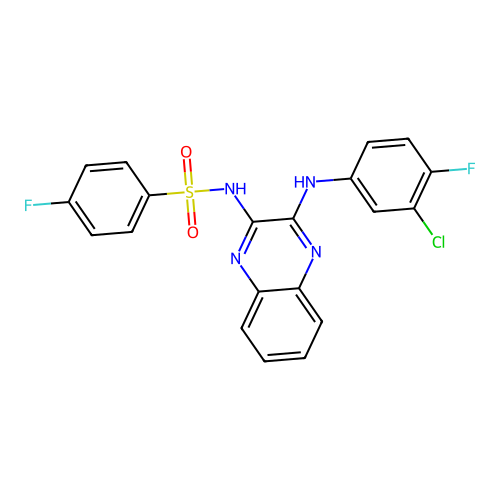 N-(3-((3-chloro-4-fluorophenyl)amino)quinoxalin-2-yl)-4-fluorobenzenesulfonamide structure
