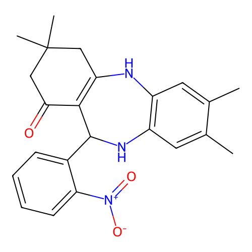 3,3,7,8-tetramethyl-11-(2-nitrophenyl)-2,3,4,5,10,11-hexahydro-1H-dibenzo[b,e][1,4]diazepin-1-one structure
