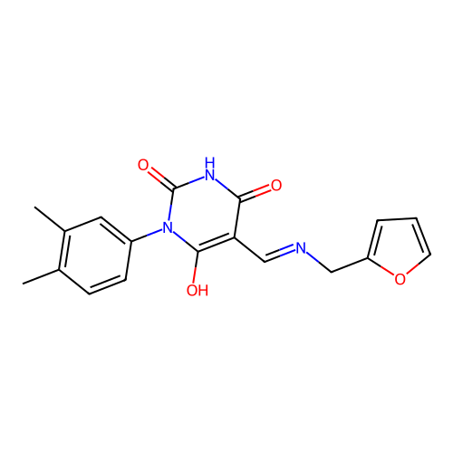 1-(3,4-dimethylphenyl)-5-[(2-furylmethylamino)methylidene]-1,3-diazinane-2,4,6-trione structure