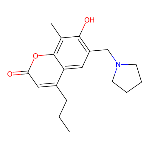 7-Hydroxy-8-methyl-4-propyl-6-(pyrrolidin-1-ylmethyl)chromen-2-one structure
