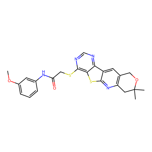 2-[(8,8-dimethyl-7,10-dihydro-8H-pyrano[3'',4'':5',6']pyrido[3',2':4,5]thieno[3,2-d]pyrimidin-4-yl)sulfanyl]-N-(3-methoxyphenyl)acetamide structure