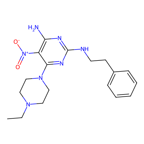 6-(4-ethylpiperazin-1-yl)-5-nitro-N~2~-(2-phenylethyl)pyrimidine-2,4-diamine structure