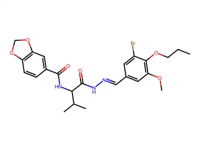 N-[1-[2-[(3-bromo-5-methoxy-4-propoxyphenyl)methylidene]hydrazinyl]-3-methyl-1-oxobutan-2-yl]-1,3-benzodioxole-5-carboxamide structure