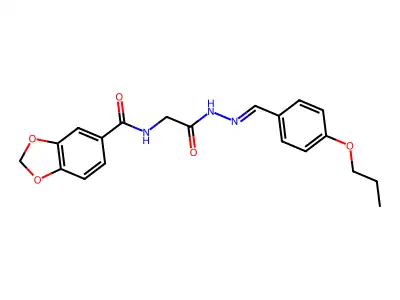 N-[2-oxo-2-[2-[(4-propoxyphenyl)methylidene]hydrazinyl]ethyl]-1,3-benzodioxole-5-carboxamide structure