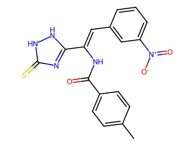 4-methyl-N-[(Z)-2-(3-nitrophenyl)-1-(5-sulfanylidene-1,2-dihydro-1,2,4-triazol-3-yl)ethenyl]benzamide structure