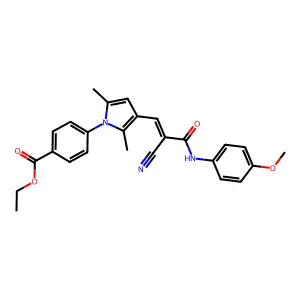 (E)-Ethyl 4-(3-(2-cyano-3-((4-methoxyphenyl)amino)-3-oxoprop-1-en-1-yl)-2,5-dimethyl-1H-pyrrol-1-yl)benzoate structure