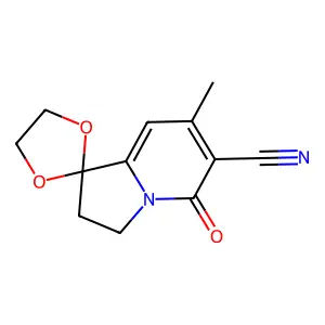 2',3'-Dihydro-7'-methyl-5'-oxo-spiro[1,3-dioxolane-2,1'(5'H)-indolizine]-6'-carbonitrile structure