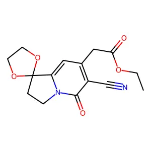 Ethyl 2-(6'-cyano-5'-oxo-3',5'-dihydro-2'H-spiro[[1,3]dioxolane-2,1'-indolizin]-7'-yl)acetate structure