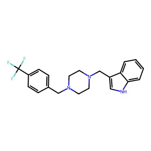 3-[[4-[[4-(trifluoromethyl)phenyl]methyl]piperazin-1-yl]methyl]-1H-indole structure
