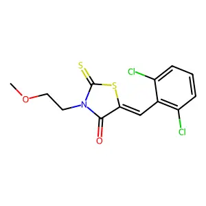 (5Z)-5-[(2,6-dichlorophenyl)methylidene]-3-(2-methoxyethyl)-2-sulfanylidene-1,3-thiazolidin-4-one structure