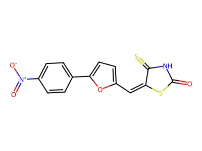(E)-5-((5-(4-nitrophenyl)furan-2-yl)methylene)-4-thioxothiazolidin-2-one structure