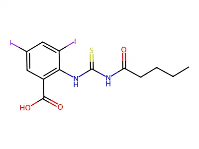 3,5-Diiodo-2-(pentanoylcarbamothioylamino)benzoic acid structure
