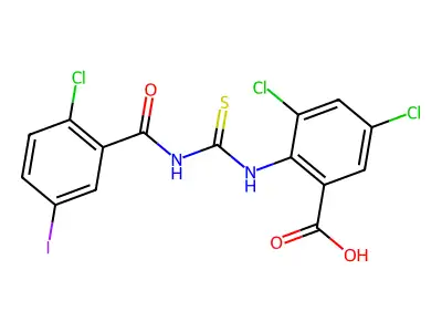 3,5-Dichloro-2-[(2-chloro-5-iodobenzoyl)carbamothioylamino]benzoic acid structure