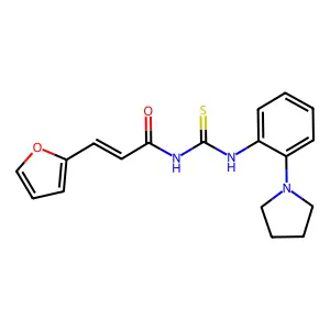 (E)-3-(furan-2-yl)-N-[(2-pyrrolidin-1-ylphenyl)carbamothioyl]prop-2-enamide structure