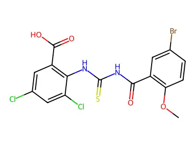 2-[(5-bromo-2-methoxybenzoyl)carbamothioylamino]-3,5-dichlorobenzoic acid structure