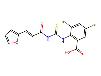 3,5-Dibromo-2-[3-(furan-2-yl)prop-2-enoylcarbamothioylamino]benzoic acid structure