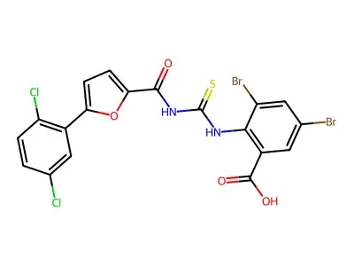 3,5-dibromo-2-[[5-(2,5-dichlorophenyl)furan-2-carbonyl]carbamothioylamino]benzoic acid structure
