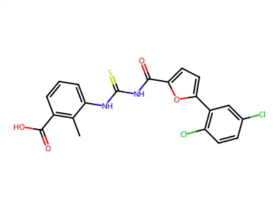 3-[[5-(2,5-dichlorophenyl)furan-2-carbonyl]carbamothioylamino]-2-methylbenzoic acid structure