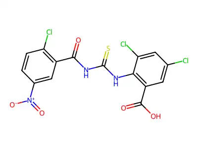 3,5-Dichloro-2-[(2-chloro-5-nitrobenzoyl)carbamothioylamino]benzoic acid structure