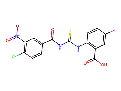 2-[[[(4-Chloro-3-nitrobenzoyl)amino]thioxomethyl]amino]-5-iodo-benzoic acid structure