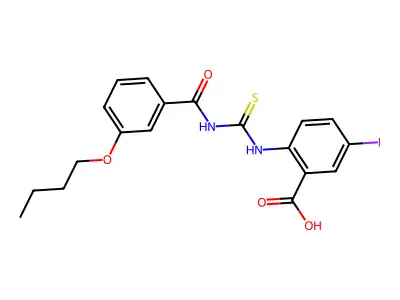 2-[[[(3-Butoxybenzoyl)amino]thioxomethyl]amino]-5-iodo-benzoic acid structure