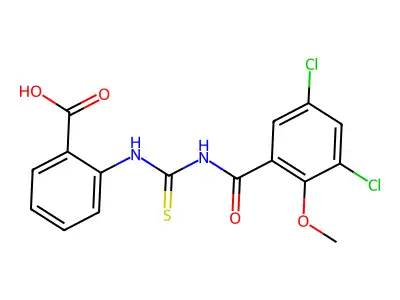 2-[[[(3,5-Dichloro-2-methoxybenzoyl)amino]thioxomethyl]amino]-benzoic acid structure