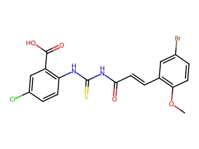 2-[3-(5-bromo-2-methoxy-phenyl)prop-2-enoylthiocarbamoylamino]-5-chloro-benzoic Acid structure