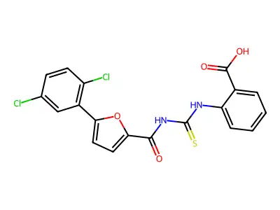 2-[({[5-(2,5-Dichlorophenyl)furan-2-yl]carbonyl}carbamothioyl)amino]benzoic acid structure