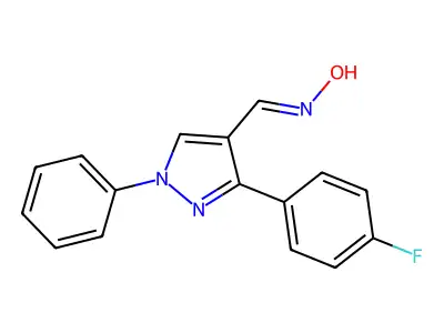 (E)-3-(4-fluorophenyl)-1-phenyl-1H-pyrazole-4-carbaldehyde oxime structure