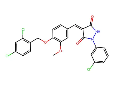 1-(3-Chlorophenyl)-4-({4-[(2,4-dichlorophenyl)methoxy]-3-methoxyphenyl}methylidene)pyrazolidine-3,5-dione structure