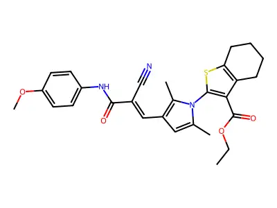 ETHYL 2-[3-[(E)-2-CYANO-2-[(4-METHOXYPHENYL)CARBAMOYL]ETHENYL]-2,5-DIMETHYL-PYRROL-1-YL]-4,5,6,7-TETRAHYDROBENZOTHIOPHENE-3-CARBOXYLATE structure
