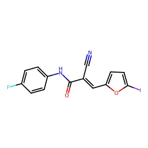 2-cyano-N-(4-fluorophenyl)-3-(5-iodo-2-furyl)acrylamide structure