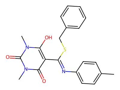 5-[(Benzylsulfanyl)(4-methylanilino)methylidene]-1,3-dimethylpyrimidine-2,4,6(1H,3H,5H)-trione structure