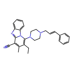2-ethyl-3-methyl-1-{4-[(2E)-3-phenylprop-2-en-1-yl]piperazin-1-yl}pyrido[1,2-a]benzimidazole-4-carbonitrile structure