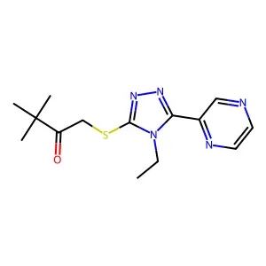 1-{[4-ethyl-5-(2-pyrazinyl)-4H-1,2,4-triazol-3-yl]thio}-3,3-dimethyl-2-butanone structure