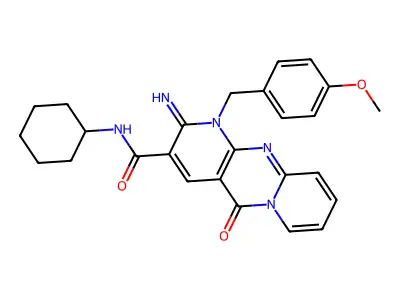 N-cyclohexyl-2-imino-1-(4-methoxybenzyl)-5-oxo-1,5-dihydro-2H-dipyrido[1,2-a:2',3'-d]pyrimidine-3-carboxamide structure