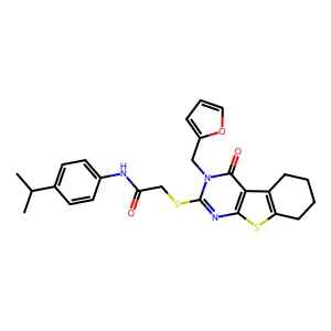 2-{[3-(furan-2-ylmethyl)-4-oxo-3,4,5,6,7,8-hexahydro[1]benzothieno[2,3-d]pyrimidin-2-yl]sulfanyl}-N-[4-(propan-2-yl)phenyl]acetamide structure