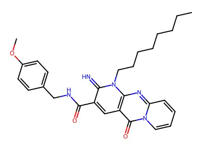 2-imino-N-(4-methoxybenzyl)-1-octyl-5-oxo-1,5-dihydro-2H-dipyrido[1,2-a:2',3'-d]pyrimidine-3-carboxamide structure