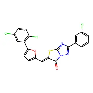 (5Z)-2-(3-chlorophenyl)-5-{[5-(2,5-dichlorophenyl)furan-2-yl]methylidene}[1,3]thiazolo[3,2-b][1,2,4]triazol-6(5H)-one structure