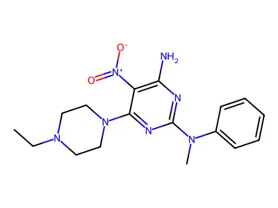 6-(4-ethylpiperazin-1-yl)-2-N-methyl-5-nitro-2-N-phenylpyrimidine-2,4-diamine structure