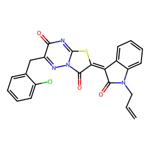 (2Z)-6-(2-chlorobenzyl)-2-[2-oxo-1-(prop-2-en-1-yl)-1,2-dihydro-3H-indol-3-ylidene]-7H-[1,3]thiazolo[3,2-b][1,2,4]triazine-3,7(2H)-dione structure