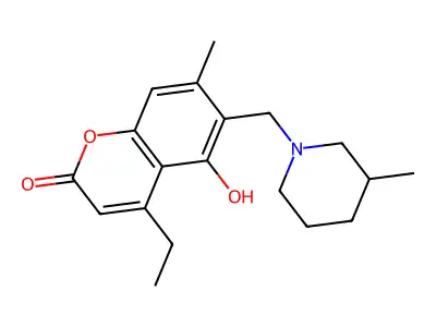 4-ethyl-5-hydroxy-7-methyl-6-[(3-methylpiperidino)methyl]-2H-chromen-2-one structure