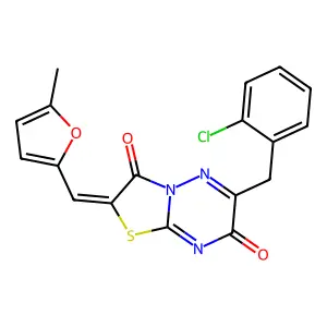 (Z)-6-(2-chlorobenzyl)-2-((5-methylfuran-2-yl)methylene)-2H-thiazolo[3,2-b][1,2,4]triazine-3,7-dione structure