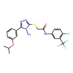 2-{4-amino-5-[3-(methylethoxy)phenyl](1,2,4-triazol-3-ylthio)}-N-[4-chloro-3-(trifluoromethyl)phenyl]acetamide structure