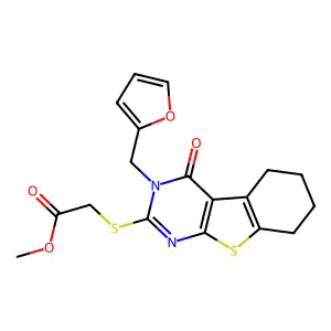 methyl {[3-(furan-2-ylmethyl)-4-oxo-3,4,5,6,7,8-hexahydro[1]benzothieno[2,3-d]pyrimidin-2-yl]sulfanyl}acetate structure