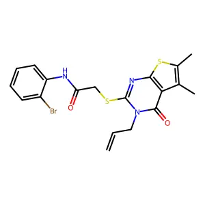 2-(5,6-dimethyl-4-oxo-3-prop-2-enyl(3-hydrothiopheno[2,3-d]pyrimidin-2-ylthio))-N-(2-bromophenyl)acetamide structure