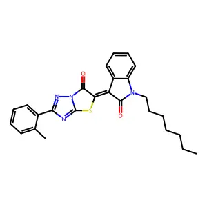 (3Z)-1-heptyl-3-[2-(2-methylphenyl)-6-oxo[1,3]thiazolo[3,2-b][1,2,4]triazol-5(6H)-ylidene]-1,3-dihydro-2H-indol-2-one structure