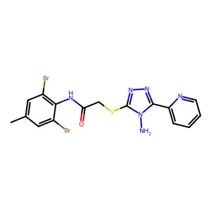 2-(4-amino-5-(2-pyridyl)(1,2,4-triazol-3-ylthio))-N-(2,6-dibromo-4-methylpheny l)acetamide structure